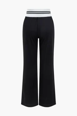 MICAS Pant Sets-Contrast Zipper Collar Cropped Jacket And Trousers Set BLACK