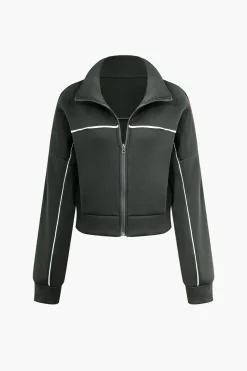 MICAS Pant Sets-Contrast Zipper Trousers Set DARK GRAY