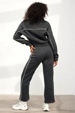 MICAS Pant Sets-Contrast Zipper Trousers Set DARK GRAY