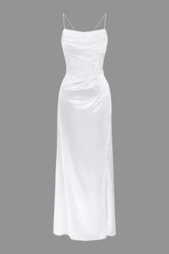 MICAS Maxi Dresses-Corset Cowl Neck High Slit Maxi Dress