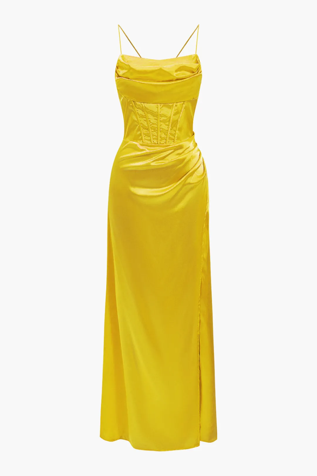 MICAS Maxi Dresses-Corset Cowl Neck High Slit Maxi Dress