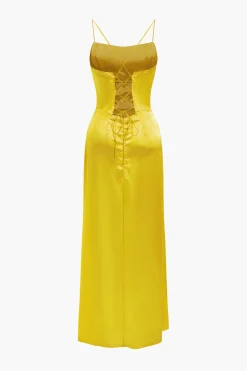 MICAS Maxi Dresses-Corset Cowl Neck High Slit Maxi Dress