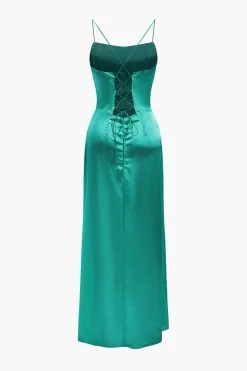 MICAS Maxi Dresses-Corset Cowl Neck High Slit Maxi Dress