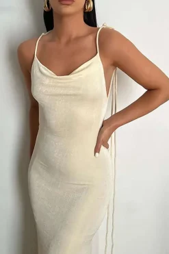 MICAS Maxi Dresses-Cowl Neck Backless Tie Maxi Dress