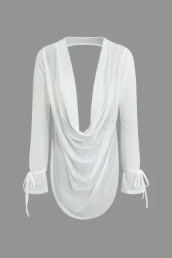 MICAS Skirt Sets|Vacation Sets-Cowl Neck Backless Tie Mesh Top And Asymmetrical Mini Skirt Set