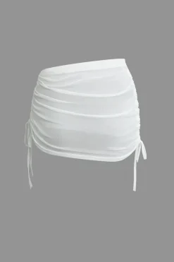 MICAS Skirt Sets|Vacation Sets-Cowl Neck Backless Tie Mesh Top And Asymmetrical Mini Skirt Set