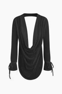 MICAS Skirt Sets|Vacation Sets-Cowl Neck Backless Tie Mesh Top And Asymmetrical Mini Skirt Set