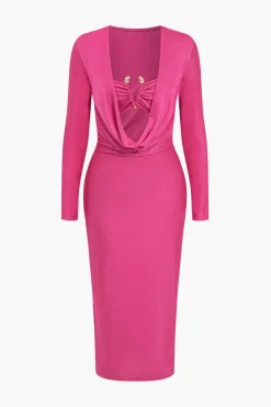 MICAS Long Sleeve Dresses|Maxi Dresses-Cowl Neck Long Sleeve Maxi Dress RASPBERRY