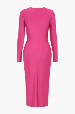 MICAS Long Sleeve Dresses|Maxi Dresses-Cowl Neck Long Sleeve Maxi Dress RASPBERRY