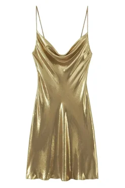 MICAS Mini Dresses-Cowl Neck Metallic Slip Mini Dress