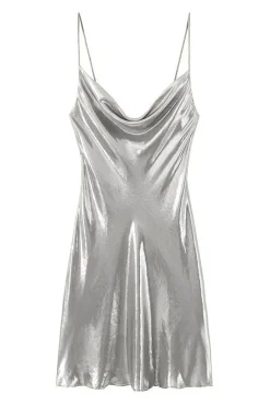 MICAS Mini Dresses-Cowl Neck Metallic Slip Mini Dress