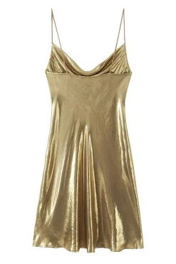 MICAS Mini Dresses-Cowl Neck Metallic Slip Mini Dress