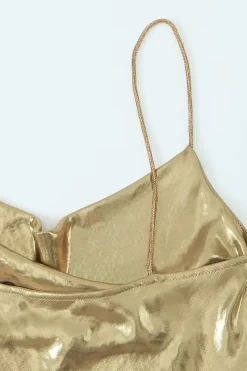 MICAS Mini Dresses-Cowl Neck Metallic Slip Mini Dress