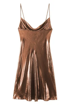 MICAS Mini Dresses-Cowl Neck Metallic Slip Mini Dress