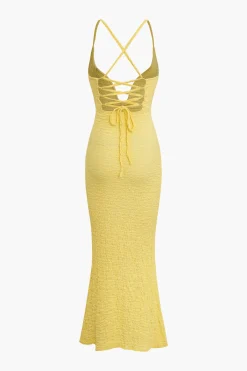MICAS Maxi Dresses-Crisscross Back Textured V-neck Maxi Dress CREAM YELLOW
