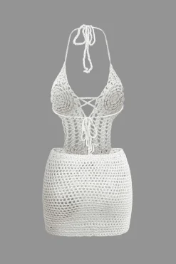 MICAS Vacation Sets|Knit Dresses-Crochet Halter Backless Mini Dress