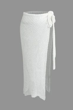 MICAS Swimwear-Crochet Knot Side Split Cover Up WHITE
