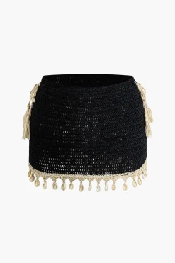 MICAS Knitwear|Knit Bottoms-Crochet Shell Tassel Knit Skirt