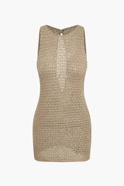 MICAS Swimwear-Crochet Sleeveless Cut Out Cover Up KHAKI