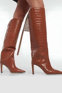 MICAS Shoes|Boots-Crocodile Leather Pointed Toe Over The Knee Boots BROWN