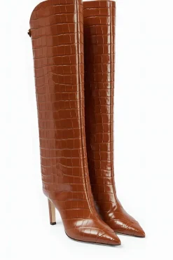 MICAS Shoes|Boots-Crocodile Leather Pointed Toe Over The Knee Boots BROWN