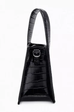 MICAS Bags|Accessories-Crocodile Pattern Square Tote Bag BLACK