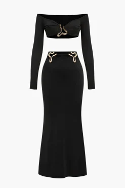 MICAS Skirt Sets-Crop Off Shoulder Top And Skirt Set BLACK