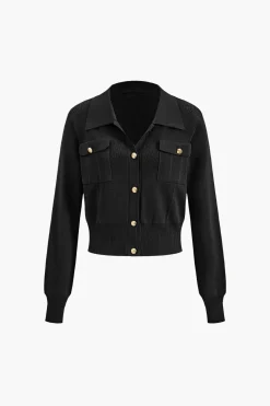 MICAS Knitwear|Knit Sets-Cropped Button-Up Knit Top And Maxi Skirt Set