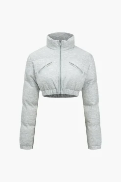 MICAS Outerwear|Outerwear-Cropped Zipper Puffer LIGHT GRAY
