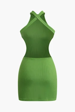 MICAS Mini Dresses-Cross Backless Mock Neck Tank Mini Dress