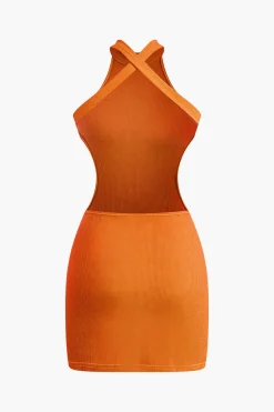 MICAS Mini Dresses-Cross Backless Mock Neck Tank Mini Dress
