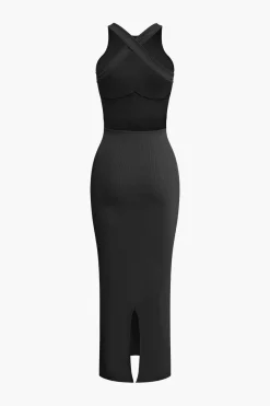 MICAS Midi Dresses-Cross Backless Slit Midi Dress