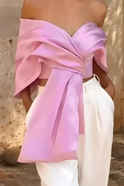 MICAS Tank Tops & Cami-Cross Off Shoulder Tank Top PALEVIOLETRED