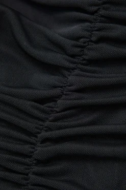 MICAS Maxi Dresses-Cross Strap Mesh Ruched Midi Dress BLACK