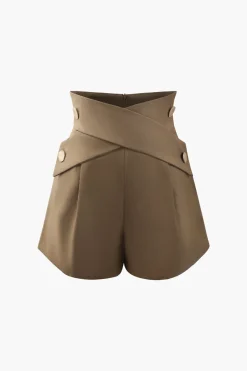 MICAS Shorts-Cross Waist Tailored Shorts TAN