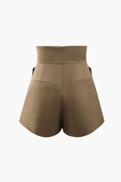 MICAS Shorts-Cross Waist Tailored Shorts TAN