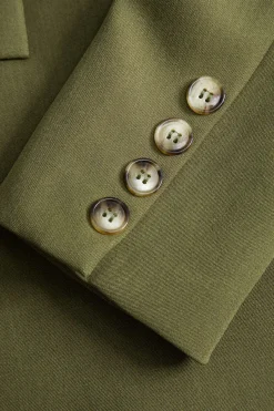 MICAS Outerwear|Outerwear-Crossed Button Pocket Belted Blazer OLIVE