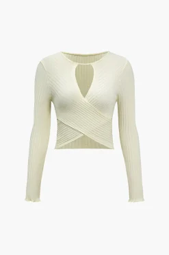MICAS Long Sleeve Tops|Long Sleeves Tops-Crossed Long-Sleeve Top BEIGE