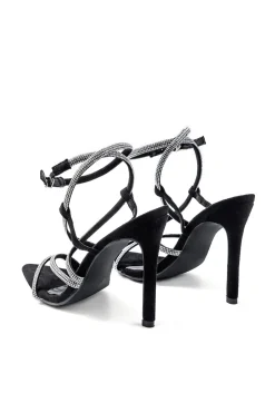 MICAS Shoes|Shoes-Crossed Rhinestone Pointed Toe High Heels BLACK