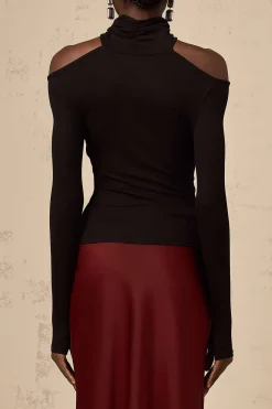 MICAS Long Sleeve Tops|Long Sleeves Tops-Crossed Ruched Long-Sleeve Top BLACK