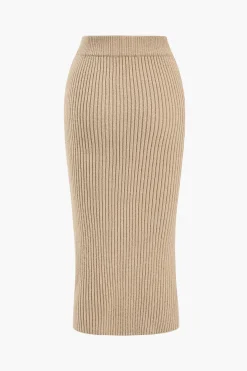 MICAS Knitwear|Knit Bottoms-Crossed Sweater Asymmetrical Midi Skirt