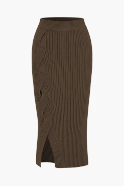 MICAS Knitwear|Knit Bottoms-Crossed Sweater Asymmetrical Midi Skirt