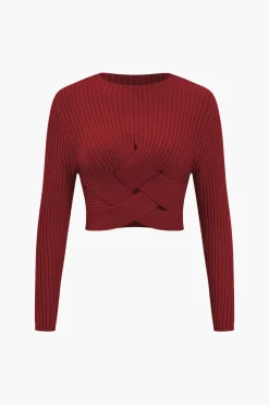 MICAS Knitwear|Knit Tops-Crossed Sweater Long-Sleeve Top
