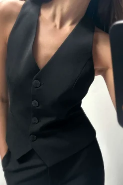 MICAS Outerwear|Outerwear-Cut Out Back Vest BLACK