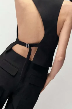 MICAS Outerwear|Outerwear-Cut Out Back Vest BLACK