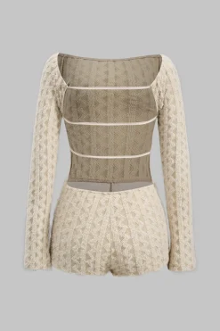 MICAS Jumpsuits & Rompers-Cut out Backless Long Sleeve Romper BEIGE