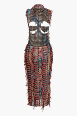 MICAS Midi Dresses-Cut Out Backless Ripped Midi Dress RED