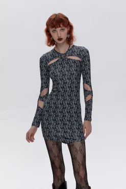 MICAS Long Sleeve Dresses|Mini Dresses-Cut Out Bodycon Mini Dress BLACK