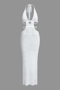 MICAS Knitwear|Knit Dresses-Cut Out Halter Backless Knit Maxi Dress