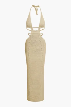 MICAS Knitwear|Knit Dresses-Cut Out Halter Backless Knit Maxi Dress